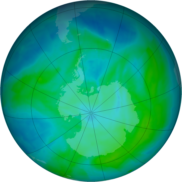 Antarctic ozone map for 11 January 2012